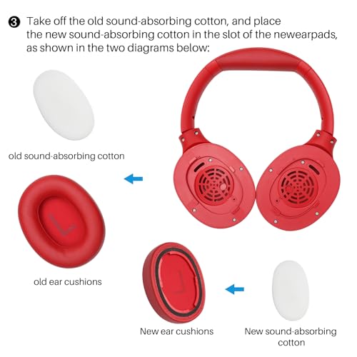 TOZO HT2 Replacement Earpads Cushion, Softer Protein Leather Ear Cover Waterproof for Comfortable Fit with Dustproof Mesh, Sound-Isolation Foam Dark Red - color: Dark Red