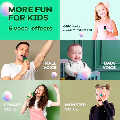 YLL Mini Karaoke Machine for Kids Adults, Portable Bluetooth Speaker with 2 Wireless Microphones, Birthday Gifts Toys for Girls Boys Ages 3, 4, 5, 6, 7, 8, 9,10,11,12+ Years Old Toddler (Green) | Portable Bluetooth Mini Speaker with 2 Wireless Microphones