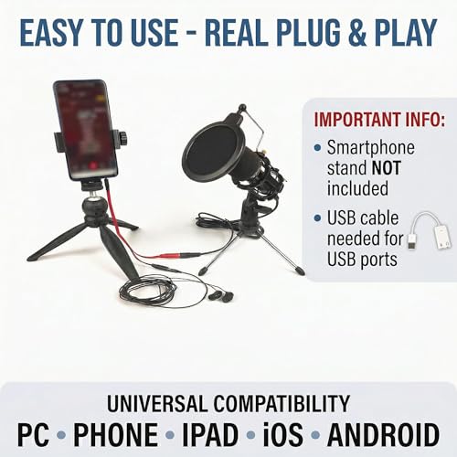 Japard Gaming USB Microphone for PC High Sensitivity, Mini Condenser 3.5 mm Plug for iPhone iPad Android, Broadcast Music Recording Set for Computer Meeting Podcast, Gift for Kids