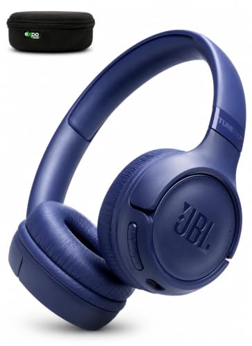 JBL Tune 530BT - Wireless on-Ear Bluetooth 6.0 Headphones with Powerful Pure Bass Sound, 2 beamforming mics for Perfect with Expo Gear Over-Ear Weather-Resistant Protective Hard-Shell - color: Blue