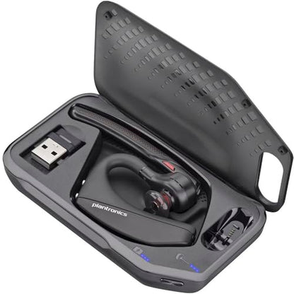 Poly Voyager 5200 UC Bluetooth Headset 7K2F3AA Bundle with Goby Labs Cleaner, Fiber Cloth, Ear Tips, Case, Cable | For Calls, Meetings & Communication | Includes Case + Cleaner + Microfiber Cloth + Charging Cable (7K2F3AA)