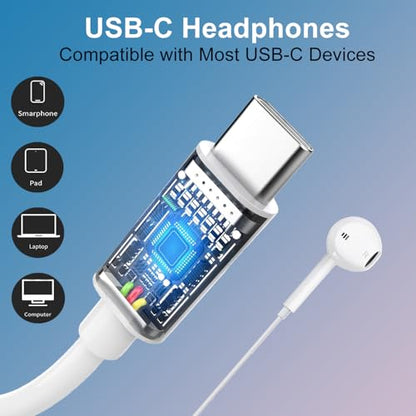 USB C Headphones for iPhone 17/16/15 Pro Max Plus,Type C Earphones 2 Pack | Wired Earbuds with Microphone,Volume Control,HiFi Stereo,Noise Cancelling