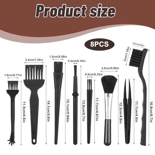 Qianyu 8 Pcs Anti Static Electronic Dust Cleaning Brush Mini Keyboard Cleaning Brushes Kit with PP Handle and Nylon Bristles for Cleaning Computer Laptop Motherboard Camera Sewing Machine Small Space