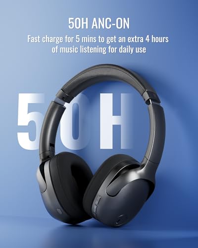 Hybrid Active Noise Cancelling Headphones, Wireless Over Ear Bluetooth | 50H Long ANC Playtime, Rotatable and Foldable, HiFi Audio Deep Bass, Customized EQ via APP, Transparency Mode - color: Matte Black