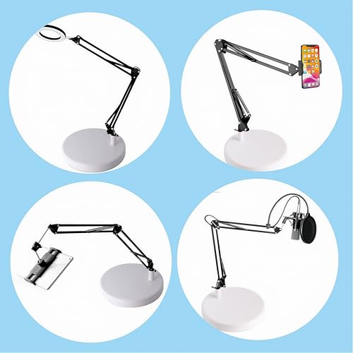 Desk Lamp Base: Round inches Mounting Stand for Desk Lamps,Magnifying Glass with Light,Mic Arm Desk Mount,Swing Arm Desk Lamp,for Home Office,Compatible for lk-1 cl-2 (Silver) - color: Silver