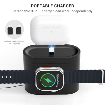 7 in 1 Charging Station for iPhone, Wireless Charging Station, Alarm Clock, Night Light, Wireless Charger for iPhone 17 16 15 14 13 12 Pro Max & Apple Watch - Charging Stand Dock for AirPods(Black) - color: Black