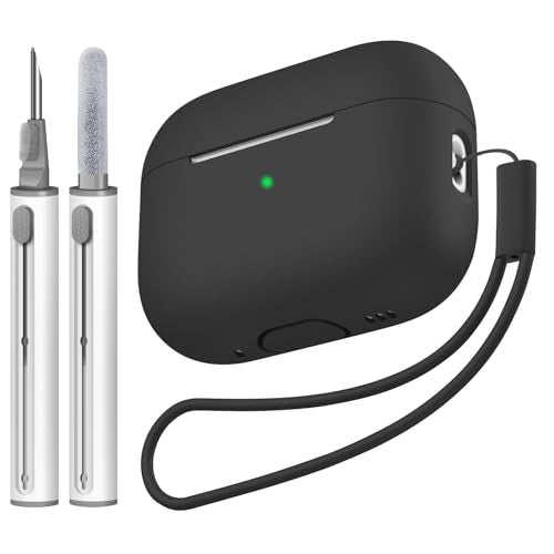 Compatible with Airpods Pro 2 Case, Soft Silicone Skin Cover Protective Cases with Cleaner kit and Lanyard Compatible for AirPod Pro 2nd Generation, Front LED Visible - Deep Space Gray