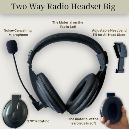 Overhead Radio Headphones， Professional Noise-Canceling Walkie-Talkie Headset with Boom Mic ，Earpiece with 2 Pin Jack for Most Two Way Radio (Wired, Black)