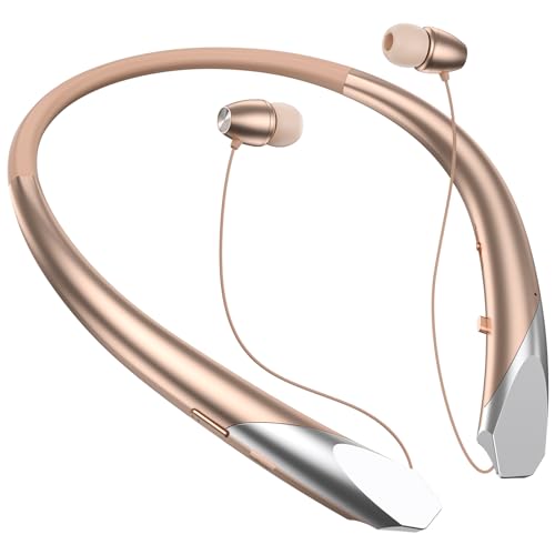 2026 Upgraded Bluetooth Headset - Wireless Neckband Bluetooth Headphones with Retractable Earbuds, Extended Battery Life, and Intuitive Controls for Sports, Office, and Travel (Gold) - color: Gold