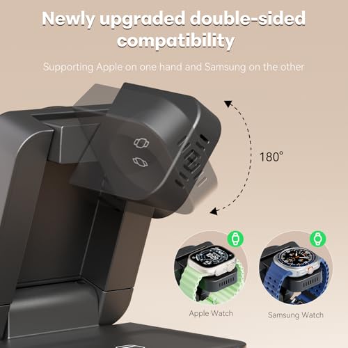 Wireless Charger 3 in 1, Foldable Charging Station for Apple Samsung Multi Devices Charging, Magnetic Charging Stand, Portable Travel Fast 15W Charger Station for iPhone, TWS, iWatch (Black) - color: Black