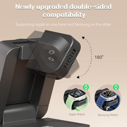 Wireless Charger 3 in 1, Foldable Charging Station for Apple Samsung Multi Devices Charging, Magnetic Charging Stand, Portable Travel Fast 15W Charger Station for iPhone, TWS, iWatch (Black) - color: Black