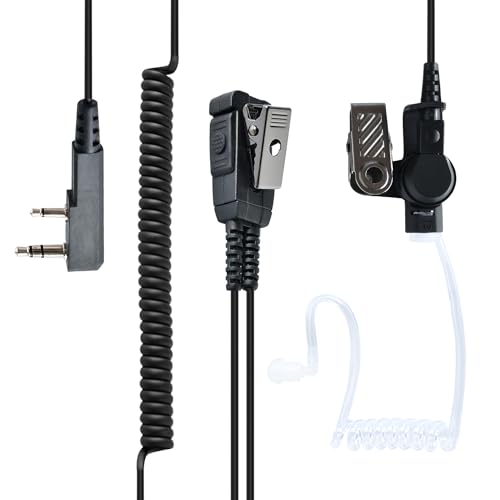 Tansparent Acoustic Tube Earpiece - with PTT and Mic for Two Way Radio,2-Wire Mushroom-Sharp Surveillance Kit Headset,Flexible Stretch Cable Compatible with Kenwood Walkie Talkie