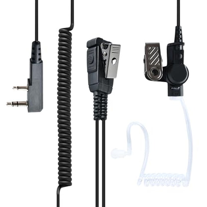 Tansparent Acoustic Tube Earpiece - with PTT and Mic for Two Way Radio,2-Wire Mushroom-Sharp Surveillance Kit Headset,Flexible Stretch Cable Compatible with Kenwood Walkie Talkie
