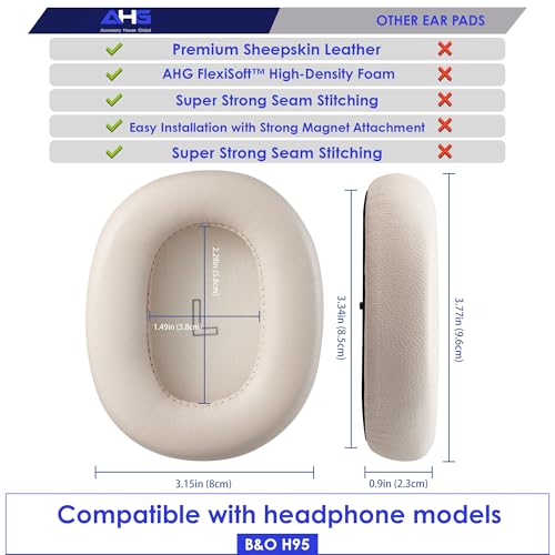 AHG Accessory House Global Upgraded Replacement Beoplay h95 Ear Pads Cushions Compatible with Bang & Olufsen Beoplay H95 Headphones (Gold). Sheepskin Leather/High-Density Foam/Strong Magnet - color: Gold