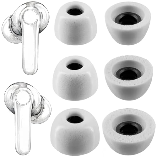 Replacement Memory Foam Eartips for EarFun Air Pro 3 /Pro 4 Earbuds | Ultra Soft & Durable Ear Tips,Earbuds Accessories, 3 Pairs, White