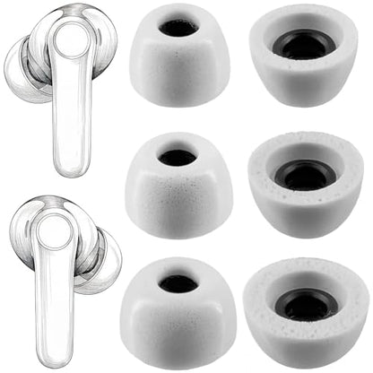 Replacement Memory Foam Eartips for EarFun Air Pro 3 /Pro 4 Earbuds | Ultra Soft & Durable Ear Tips,Earbuds Accessories, 3 Pairs, White