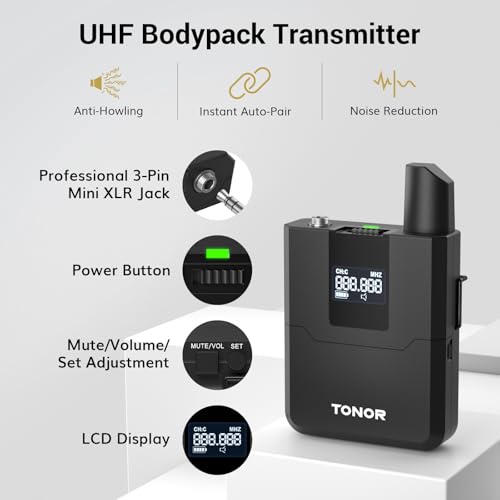 TONOR Wireless Microphones System with UHF Headset/Lavalier Lapel Mics, Bodypack Transmitter, Receiver, 4 * 10 Channels, 60 m/200ft Range for Church Conference Performance Singing Karaoke PA Speaker - style: 4 Bodypack Mics