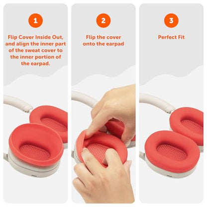 WC SweatZ XM5 - Patented Earpad Sweat Covers for Sony WH1000XM5 by Wicked Cushions | Full 360 Earpad Protection | Sweatproof & Easily Washable | Red - color: Red