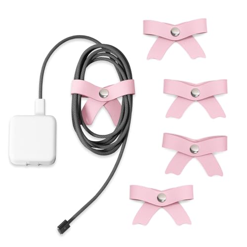 SenseAGE 5 Pack Cord Organizer, Bow Cord Keeper, Cable Organizer USB Holder, Leather Cable Management, Cable Straps, Earphone Winder, Storage Straps for Electronics, Earbuds, Big, Pink - color: Pink, size: Big