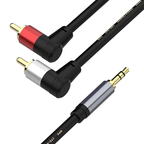 3.5mm to RCA Cable 3.3FT, 90 Degree Right Angle 2RCA Male to 3.5mm TRS Male Y Splitter Stereo Audio Cord Compatible with Smartphones, MP3, Tablets, Speakers, HDTV, 3.3FT/1M - size: 1M/3.3FT, style: RCA angled
