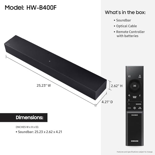 Samsung B-Series Soundbar HW B400F 2.0 ch Soundbar with Built in Subwoofer (2025 Model) One Remote Control, Surround Sound Expansion, Voice Enhance Mode - style: HW-B400F