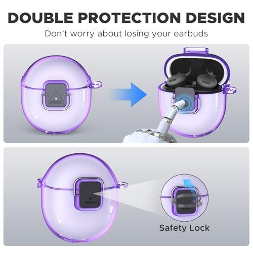 [Safety Lock] Compatible with Google Pixel Buds 2A Case, TPU Anti-Yellowing Shockproof Protective Cover for Google Pixel Buds 2A 2025, Includes Cleaning Kit & Carabiner (Transparent Light Purple) - color: Transparent Light Purple