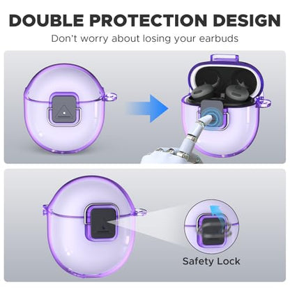 [Safety Lock] Compatible with Google Pixel Buds 2A Case, TPU Anti-Yellowing Shockproof Protective Cover for Google Pixel Buds 2A 2025, Includes Cleaning Kit & Carabiner (Transparent Light Purple) - color: Transparent Light Purple