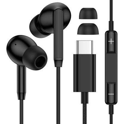 유선 헤드폰 타입 C 케이블 헤드폰 USB C 이어폰 안드로이드 삼성 갤럭시 A26/A57/A37/A56/A36/A17/A16/S26 울트라/S26+/S25FE/S25 울트라/S24/S23, 타입 C 이어버드 이어 플러그 아이폰 17 16 프로 맥스용