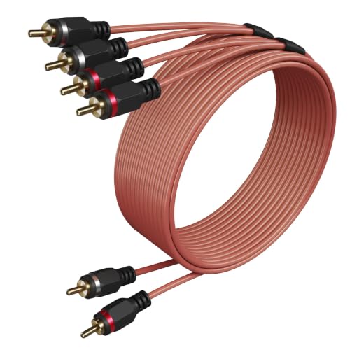 2 to 4 Channel Male RCA Car Audio Cable 25 Ft, Bi-Directional Y Splitter RCA Adapter Interconnect Cord, OFC Shielded Gold-Plated for Hi-Fi Systems, Home Theater, Car Stereo, Amplifiers, Speakers-Brown - size: 25FT