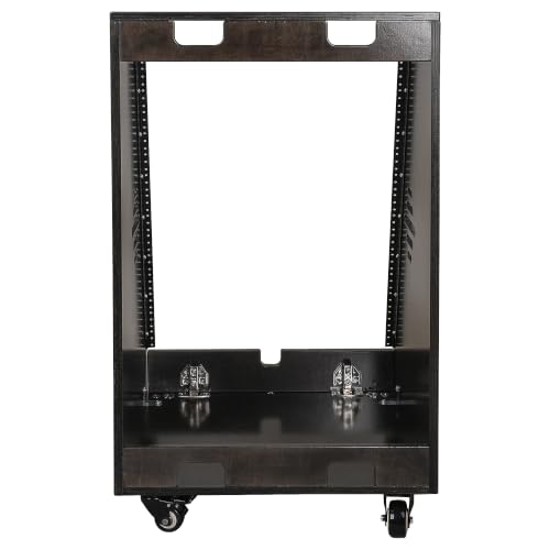 Sound Town DIY 16U Slanted Studio Rack with 2U Lower Storage, Casters, for Home Studio and Recording Room, Baltic Birch Plywood, Black Espresso (SDRK-16TD) - size: 16U,Black Espresso