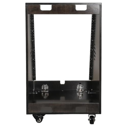 Sound Town DIY 16U Slanted Studio Rack with 2U Lower Storage, Casters, for Home Studio and Recording Room, Baltic Birch Plywood, Black Espresso (SDRK-16TD) - size: 16U,Black Espresso