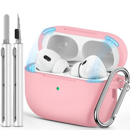 Ljusmicker for AirPod Pro Case Cover with Cleaner Kit,Soft Silicone Protective Case for Apple AirPods Pro 2nd/1st Generation for Women Men,AirPod Pro Case with Magnetic Lid Lock & Keychain-Solid Pink - color: C-Magnetic Pink