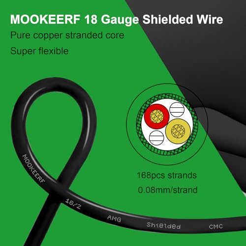 MOOKEERF 18/2 Shielded Wire 30FT,18AWG 2 Conductor Shielded Cable Stranded Pure Copper CNC Wire for CNC Router Machine,CNC VFD Spindle,3D Printer,Stepper Motor,Transformer,etc. - size: 30FT, style: 18AWG(2 Conductor)
