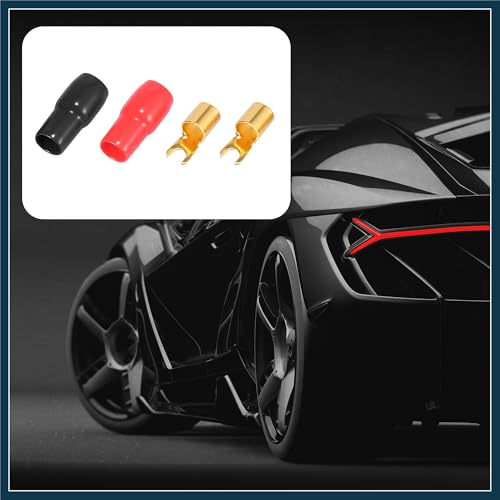 2 Pair Car Auto 4 Gauge Strip Spade Terminal Adapter U Type Crimp Terminal Connector for Speaker Wire Cable Black Red Automotive Parts
