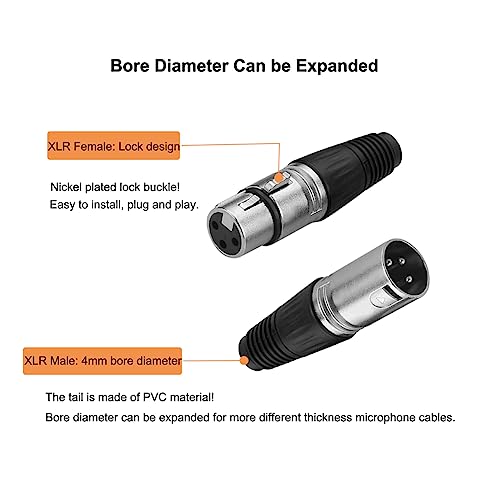 2 Pair Male+ Female 3 Pin XLR Connectors Solder Nickel-Plated Locking | Zinc alloy & nickel shell ensure rugged durability, Locking prevents disconnect, Ideal for mics, DMX, Microphone, live audio