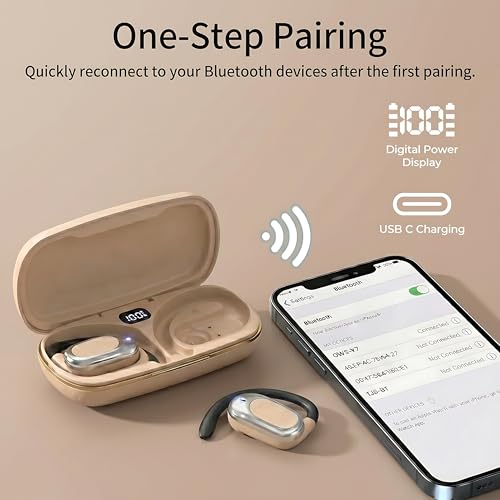 Open Ear Headphones Air Conduction Wireless Earbuds with Mic LED Digital | 42H Playtime Clear Call Over Earphones Lightweight Waterproof Secure Earhooks for Sport Workout Running Travel Business
