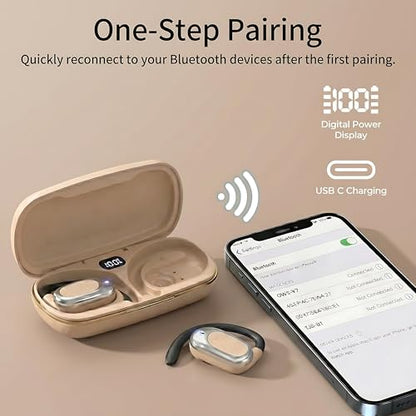 Open Ear Headphones Air Conduction Wireless Earbuds with Mic LED Digital | 42H Playtime Clear Call Over Earphones Lightweight Waterproof Secure Earhooks for Sport Workout Running Travel Business