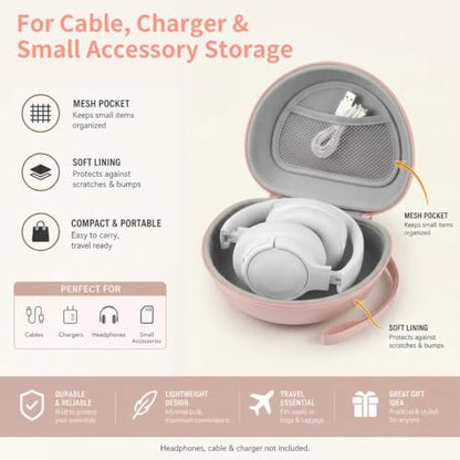 Comecase Headphone Case Compatible with JBL Tune 720BT 770NC, Rose Gold | Hard Shell Travel Storage for Foldable Over-Ear Headphones, with Mesh Pocket for Cables. Case Only, Headphones Not Included - color: Rose Gold