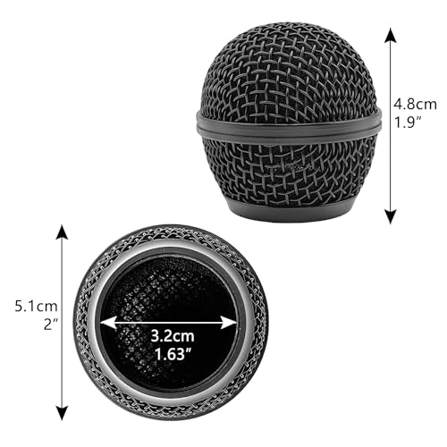 Musiin Microphone Replacement Grille for SM58, BETA 58A(Black 2 Pack) | SM58-LC, SM58S, SV100, PGX24, SLX4 microphone head cover, microphone ball head grille, pickup head parts