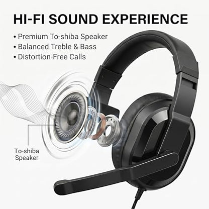 One Ear Gaming Headset with Mic (3.5mm) - Single Ear Headphone with To-shiba Speaker, Protein Earpads Braided Cable for PS5/PS4/Xbox/Switch/PC/iPad/Tablet/Remote Work/Office- with USB-C/USB-A Adapter - color: Black
