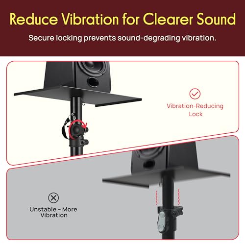 Pyle Adjustable Speaker Stand Pair – Dual Studio Monitor Tripod with Metal Base, Anti-Slip Speaker Pads, Height Adjustment from 34” to 53” – Ideal for Home, Studio, and DJ Use, 90 lbs Weight Capacity