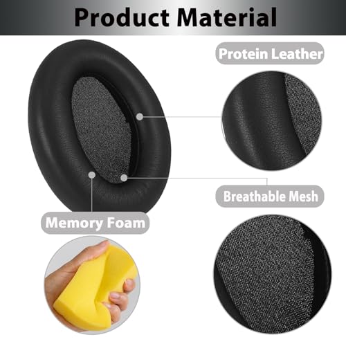 Adhiper XM3 Replacement Ear Pads for Sony WH-1000XM3 Headphones - Black | Soft Protein Leather & High-Density Memory Foam Earpads for Sony WH1000XM3, with Buckle & Install Tool, Easy to Install
