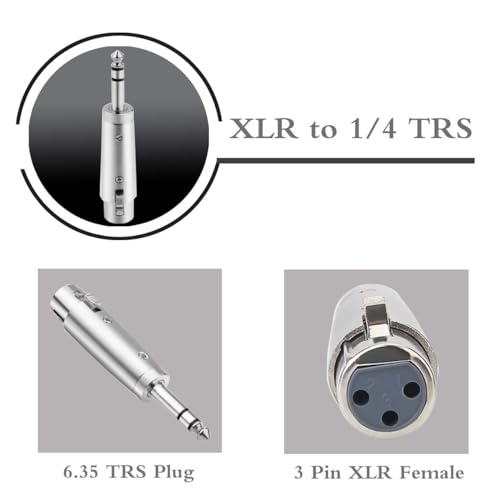 XLR Female to 1/4" TRS Adapter, Balanced XLR Female to 1/4 Inch TRS Stereo Jack Plug Cable Adapter - 2 Pack - style: 1/4 inch TRS Stereo Male to XLR Female Adapter