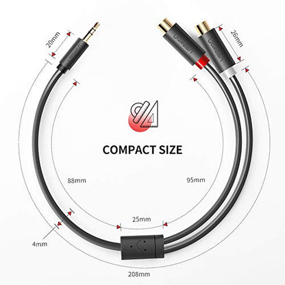 UGREEN 3.5mm Male to 2 RCA Female Stereo Audio Y Splitter Cable 0.8ft | Bi-Directional Adapter, Gold Plated Red and White Jack, Dual-Shielding, For Phone, TV, DVD Player, Speaker, Laptop to Amp