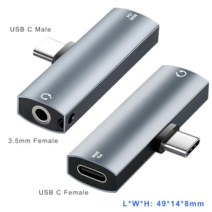 AreMe 2-in-1 USB C to 3.5mm Headphone & Charger Adapter | Type C to Aux Audio Jack with PD 60W Charging Splitter Dongle for iPhone 15/16 Series, iPad, Galaxy, Note, Pixel and More