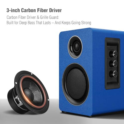 Computer Speakers, Bluetooth 5.3, USB-C, AUX/RCA, 3-Inch Woofer, Blue | A 3-inch carbon fiber woofer and 1-inch silk dome tweeter in wood cabinets. For PCs, turntables, TVs, gaming and music. - color: Blue