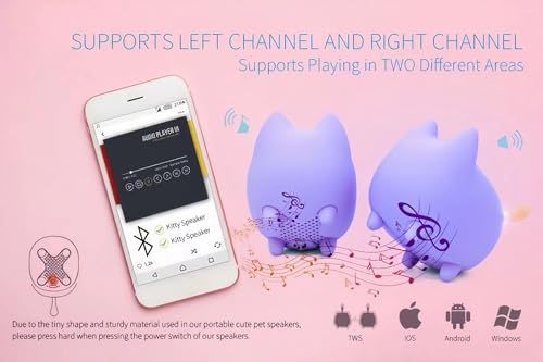 gingo Cute Cat Bluetooth Speaker (Purple*2) | Cat-shaped silicone tail, 40H playtime, TWS pairing, hands-free mic, BT5.3, 70g light, perfect home/office/outdoor/gift - color: Purple*2