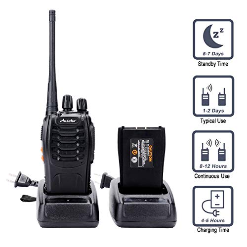 Walkie Talkies Rechargeable Long Range Two Way Radios 16-Channel with Earpiece Battery n Charger (3 Pack) - color: Black-3 Pack