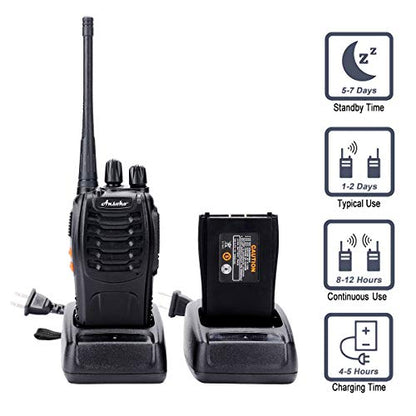 Walkie Talkies Rechargeable Long Range Two Way Radios 16-Channel with Earpiece Battery n Charger (3 Pack) - color: Black-3 Pack