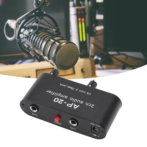 GOWENIC Dual Channel Sound Amplifier, 1/4 Inch 6.35mm Sound Preamplifier with Balanced Inputs Independent Adjustment Compatible with Sound Instruments, Amplifiers, Microphones
